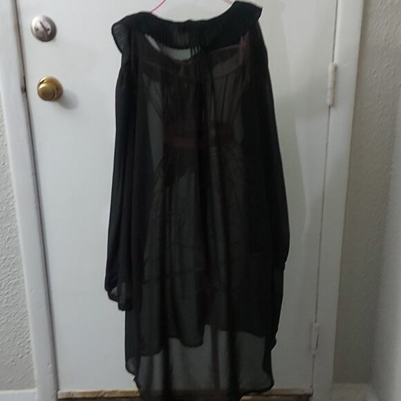 BooHoo Black Bow Sheer Dress  Poet Shirt 12  Classic Coquette Girl Minimalist - Picture 4 of 8